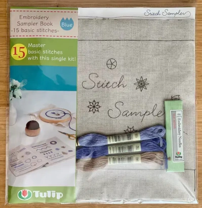 Набор для вышивания образцов – 15 базовых стежков – Синий Tulip