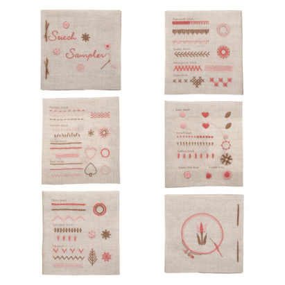 Набор для вышивания образцов – 15 базовых стежков – Розовый Tulip