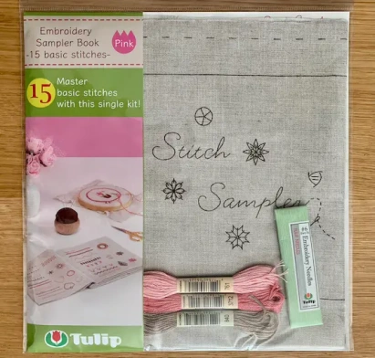 Набор для вышивания образцов – 15 базовых стежков – Розовый Tulip